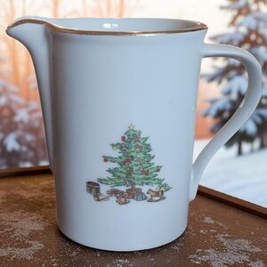 Vtg 1996 Holiday Hostess Trim Gold Band Tienshan Creamer (Low Tree) Christmas